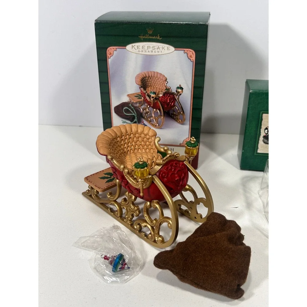Hallmark Keepsake Ornaments Santa's Sleigh 2001 & Christmas Morning Treasures